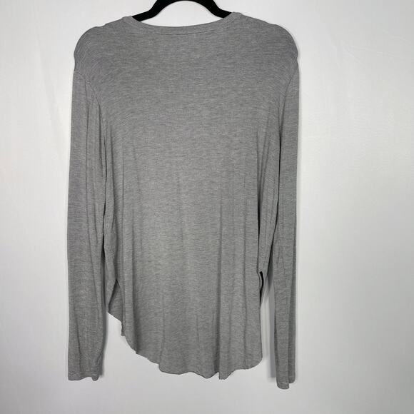 Melrose and Market Medium M Gray Striped Long Sleeve Crew Neck Tshirt Side Split - Picture 2 of 7